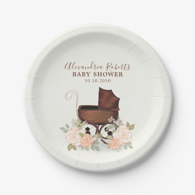 Baby Shower Watercolor Rustic Greenery Floral Paper Plates (Front)