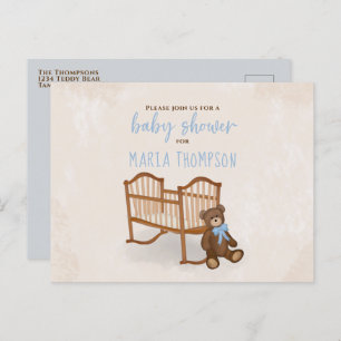 Baby Shower Watercolor Rustic Stuffed Animal Blue Postcard