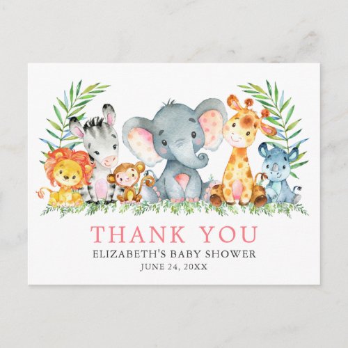 Baby Shower Watercolor Safari Animals Thank You Pk Postcard