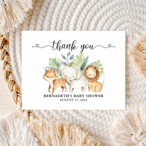 Baby Shower Watercolor Safari Animals Thank You Postcard