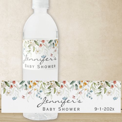 Baby Shower Watercolor Still Life Floral Drop Water Bottle Label