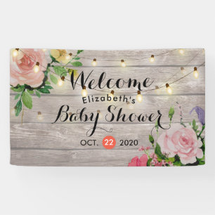 Baby Shower Watercolor Succulent Plants White Wood Banner