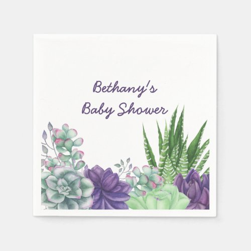 Baby Shower Watercolor Succulents Napkins