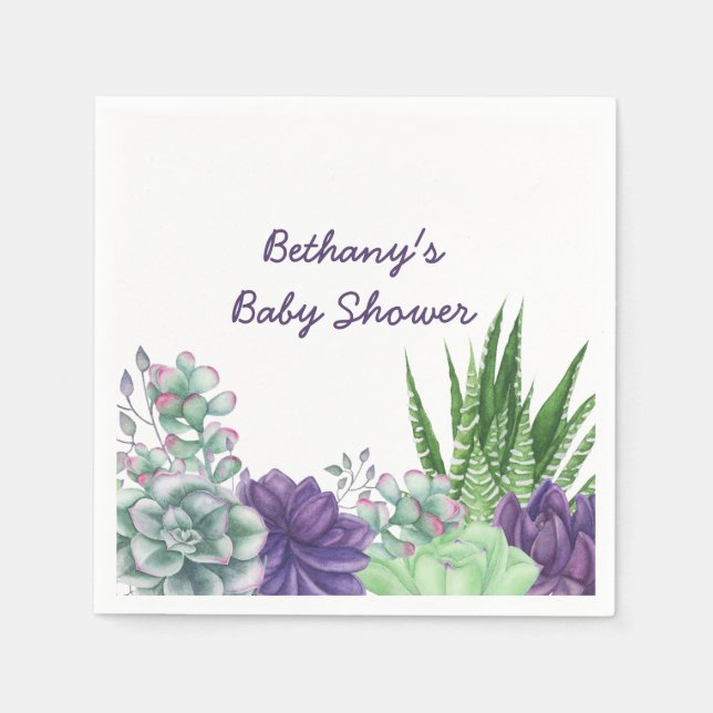 Baby Shower Watercolor Succulents Napkins (Front)
