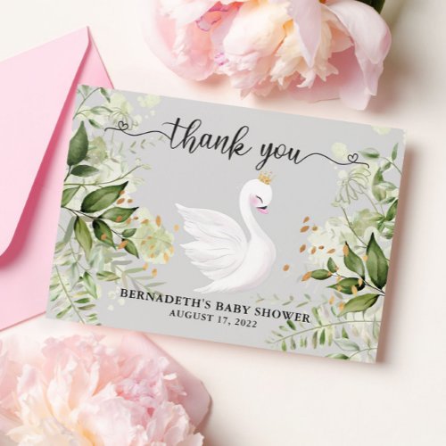 Baby Shower Watercolor Swan Princess Thank You Postcard