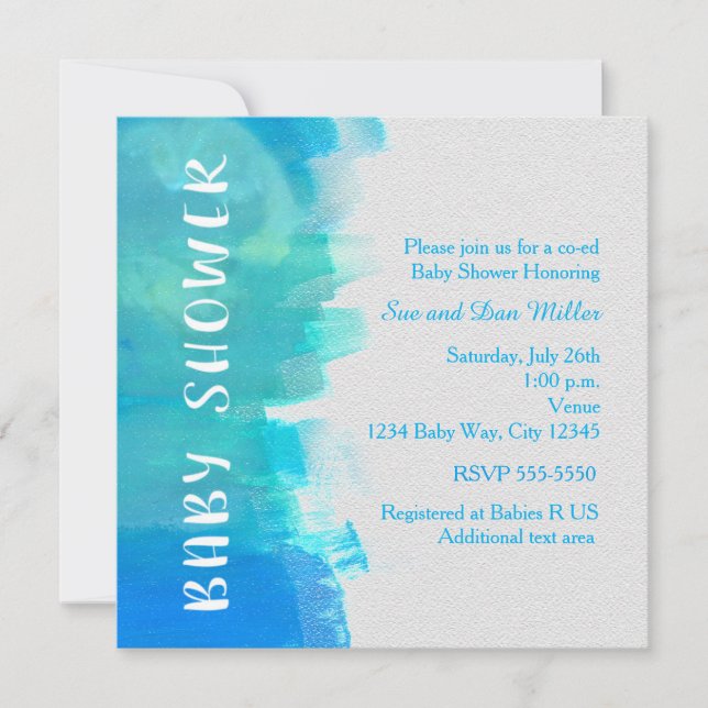 BABY SHOWER Watercolor Tropical Blue Invitation (Front)