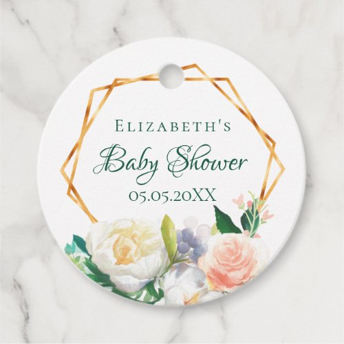 Baby Shower watercolored florals pink geometric Favor Tags