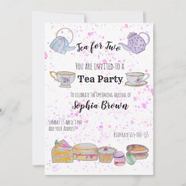 Baby Shower watercolour invitation (girl) (Front)