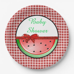 Baby Shower Watermelon Red Green Gingham Plates