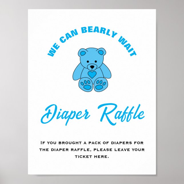 Baby Shower We Can Bearly Wait Diaper Raffle Sign (Front)