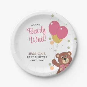 Baby Shower We Can Bearly Wait Pink Girl Napkins Paper Plates