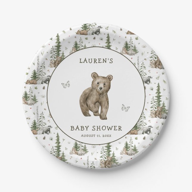 Baby Shower We Can Bearly Wait Woodland Animals Paper Plates (Front)