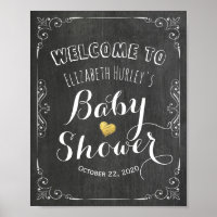 Baby Shower Welcome Black White Floral Chalkboard Poster