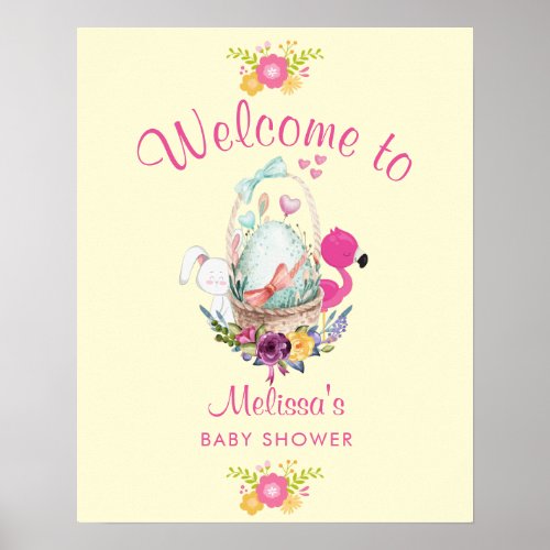Baby Shower Welcome Cute Animals and flowers Poster