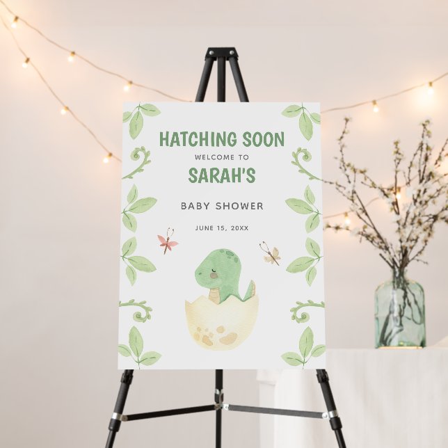 Baby Shower Welcome Hatching Soon Cute Dinosaur Foam Board (In Situ (Stand))