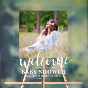Baby Shower Welcome Modern Elegant Script & Photo Acrylic Sign