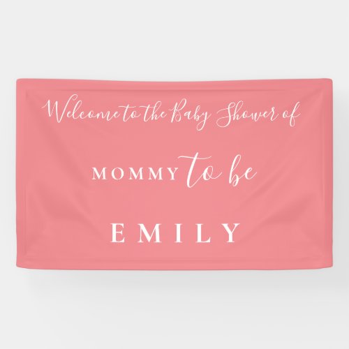 Baby Shower Welcome Mommy to be Name Script Coral Banner