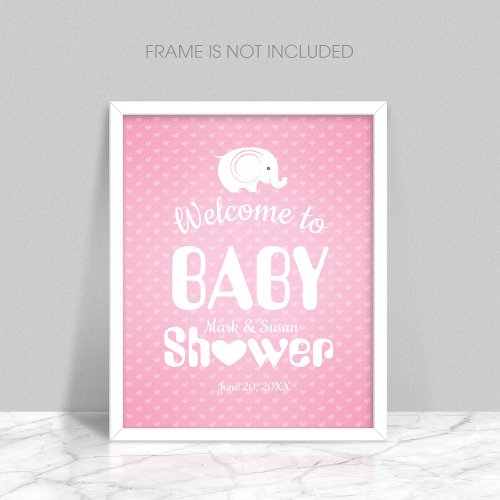 Baby Shower Welcome Poster with Elephant for Girl