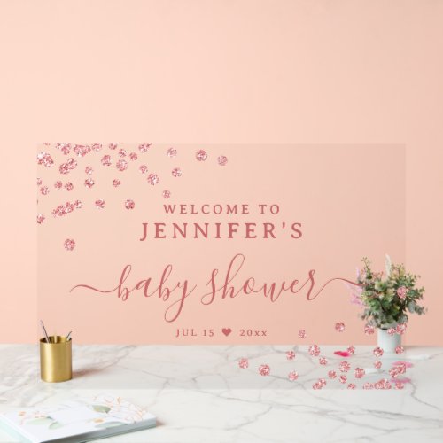 Baby Shower Welcome Rose Gold Glitter Confetti Acrylic Sign