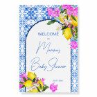 Baby Shower welcome sign Blue Tiles Lemons 