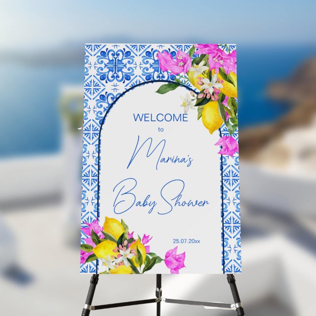 Baby Shower welcome sign Blue Tiles Lemons  (Creator Uploaded)