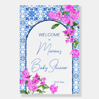 Baby Shower welcome sign Blue Tiles Lemons