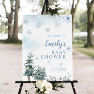 Baby shower welcome sign blue, winter baby shower