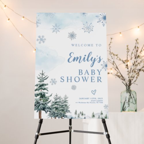 Baby shower welcome sign blue winter baby shower