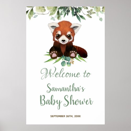 Baby Shower Welcome Sign Cute Red Panda Bear