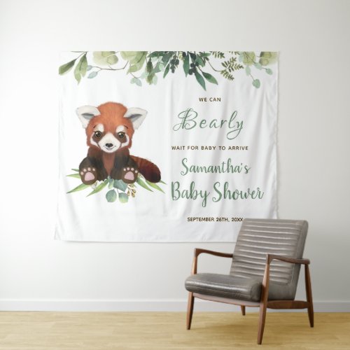  Baby Shower Welcome Sign Cute Red Panda Bear Tapestry