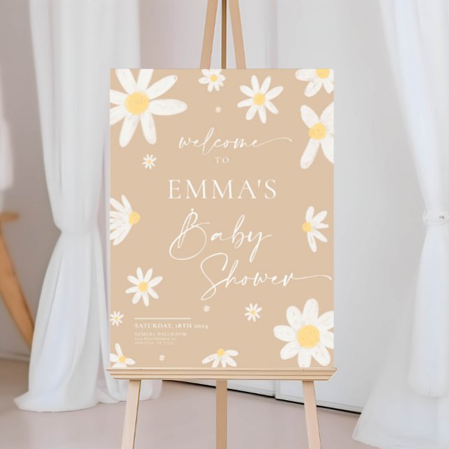 Baby Shower Welcome Sign Daisy Beige  (Creator Uploaded)