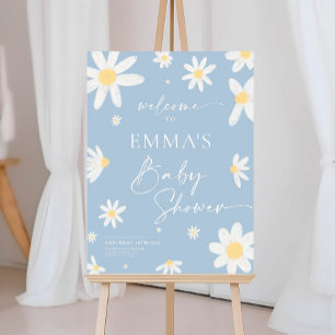 Baby Shower Welcome Sign Daisy Dusty Blue
