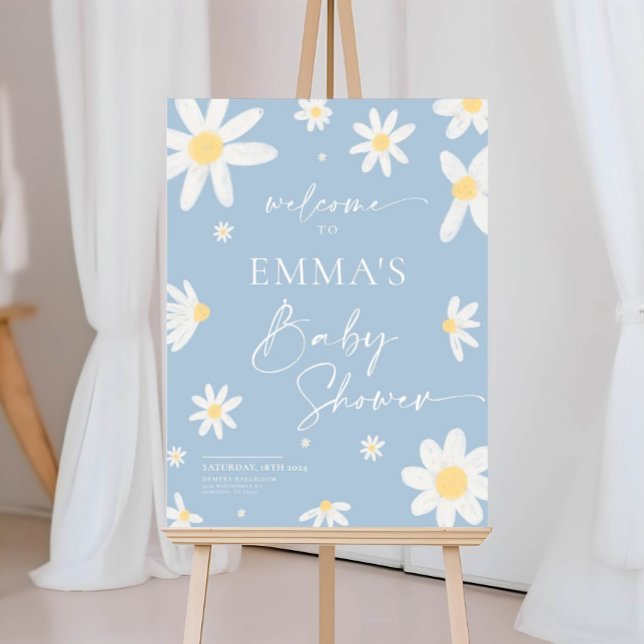 Baby Shower Welcome Sign Daisy Dusty Blue (Creator Uploaded)