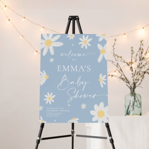 Baby Shower Welcome Sign Daisy Dusty Blue