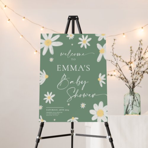 Baby Shower Welcome Sign Daisy Sage Green