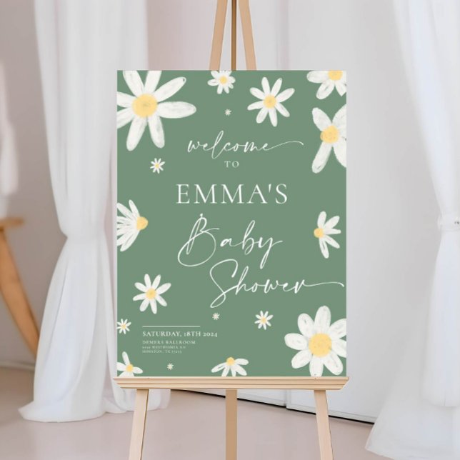 Baby Shower Welcome Sign Daisy Sage Green (Creator Uploaded)