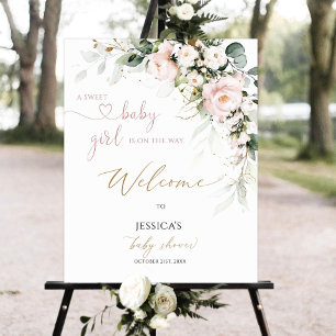 Baby Shower Welcome Sign, Floral Baby Shower Pink  Foam Board