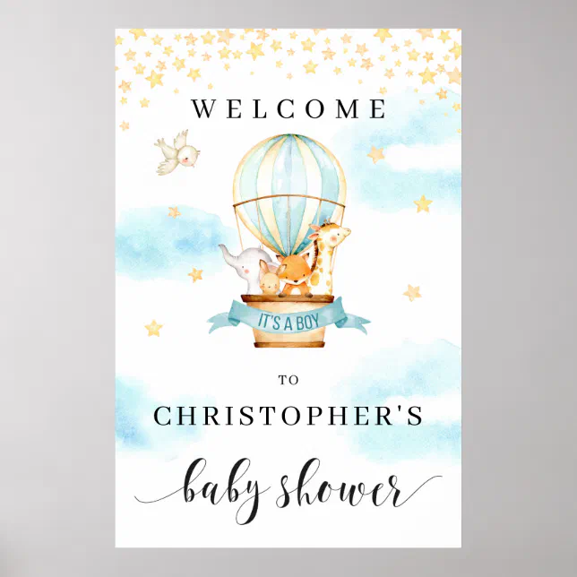 Baby Shower welcome sign hot air balloon animals | Zazzle