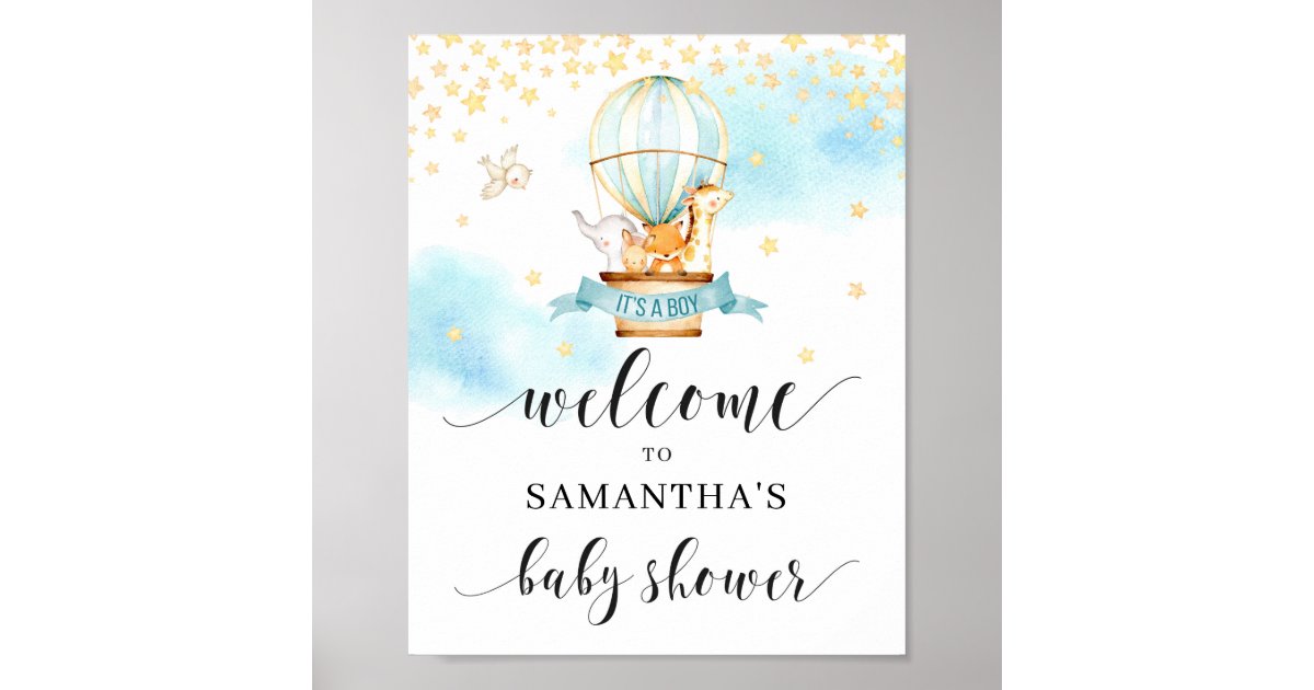 Baby Shower welcome sign hot air balloon animals | Zazzle