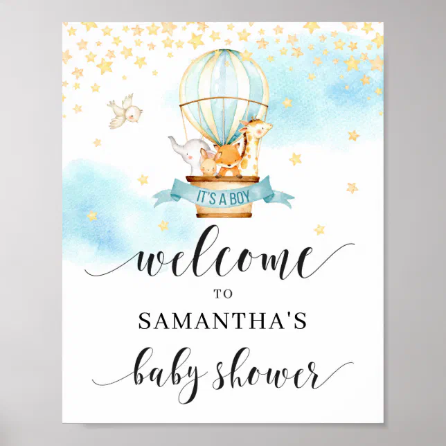 Baby Shower welcome sign hot air balloon animals | Zazzle