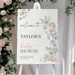 Baby Shower Welcome Sign   Pastel Flowers 