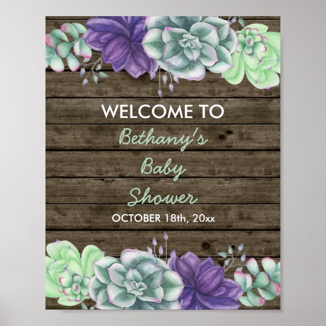 Baby Shower Welcome Sign Rustic Succulents (Front)