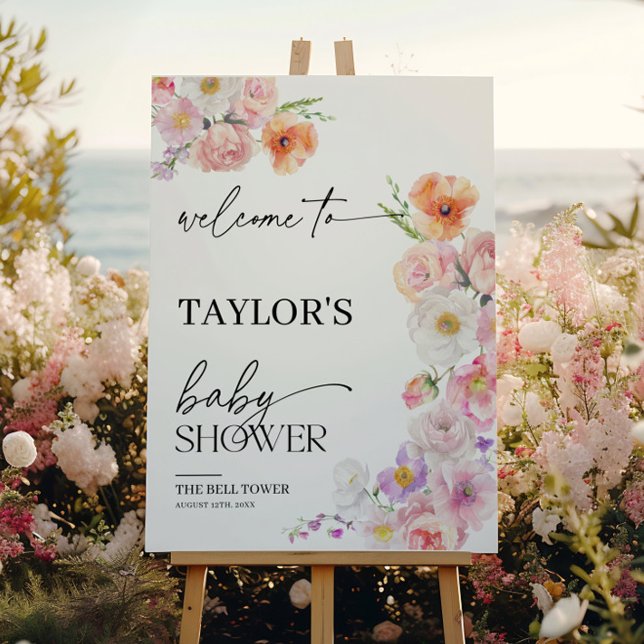 Baby Shower Welcome Sign | Summer Flower Fiesta (floral baby shower welcome sign )