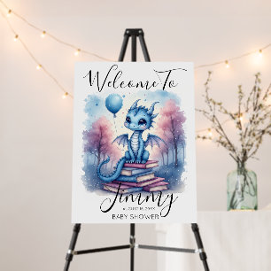 Baby Shower Welcome Sign Watercolor Dragon