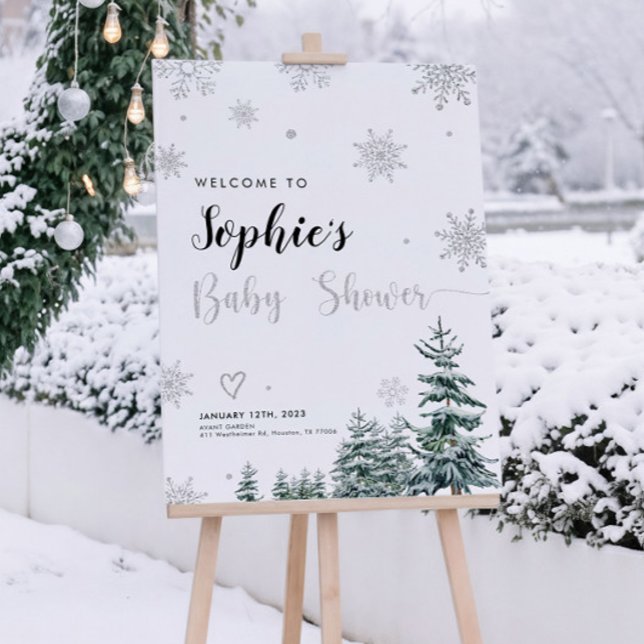 Baby shower welcome sign winter silver glitter (Creator Uploaded)