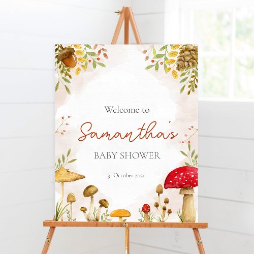 Baby Shower Welcome Sign with Mushrooms