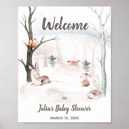 Baby Shower Welcome Sign Woodland Animals Poster