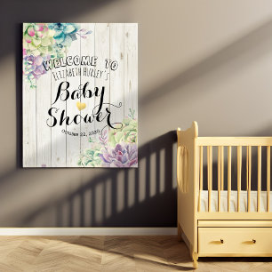 Baby Shower Welcome Succulent Plants Rustic Wood Poster