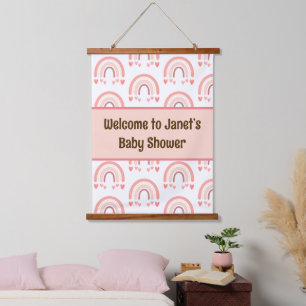 Baby shower welcome tapestry pink