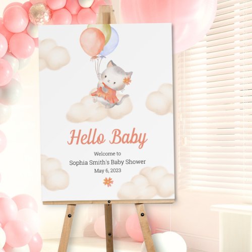 Baby Shower Welcome Whimsical Floating Kitten  Foam Board